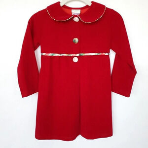 Blueberi Girls Jacket Size 6 Gold Red Velvet Plaid Buttons Metallic Coat Holiday